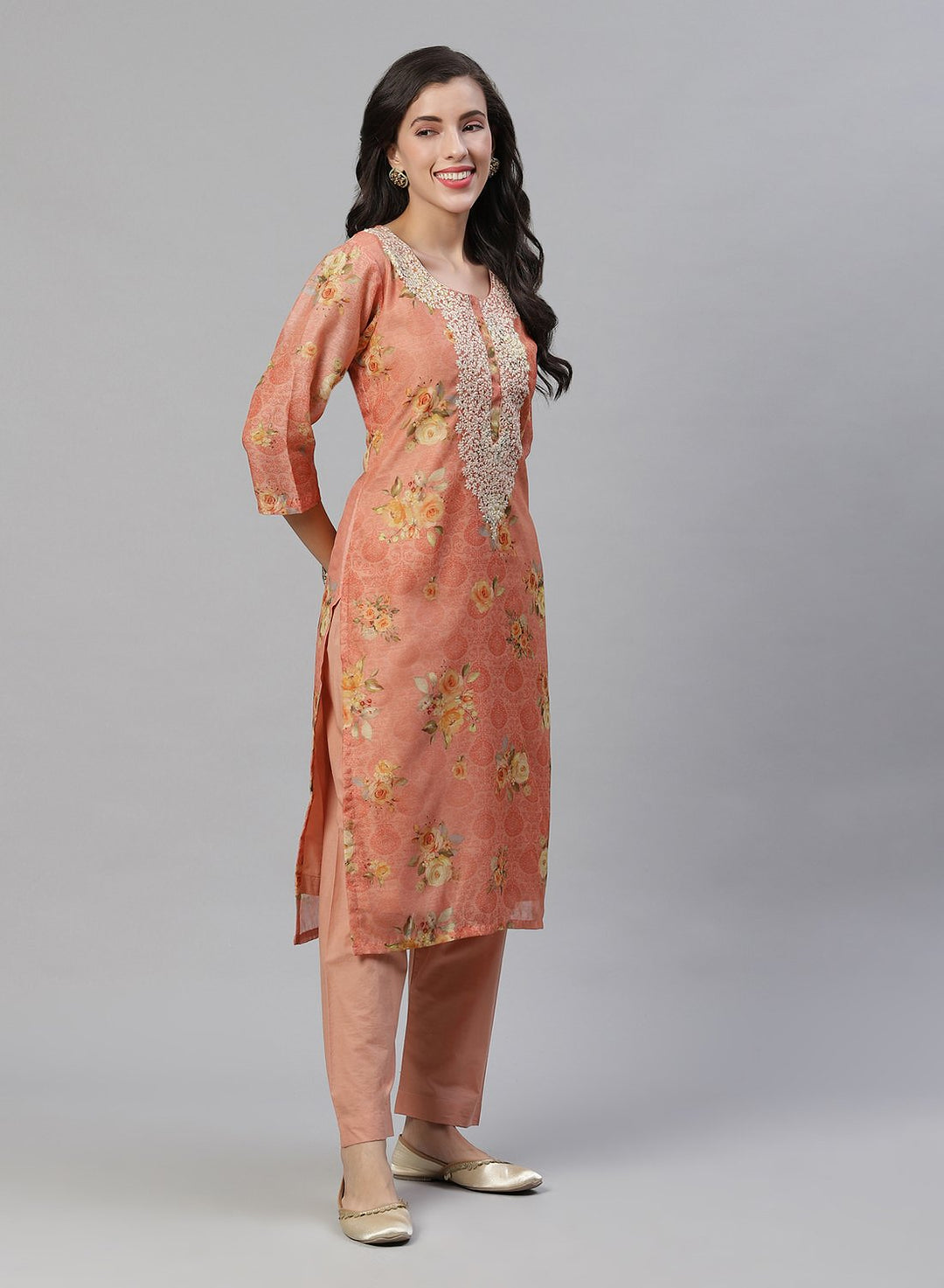 Printed Chanderi Kurti With Pant