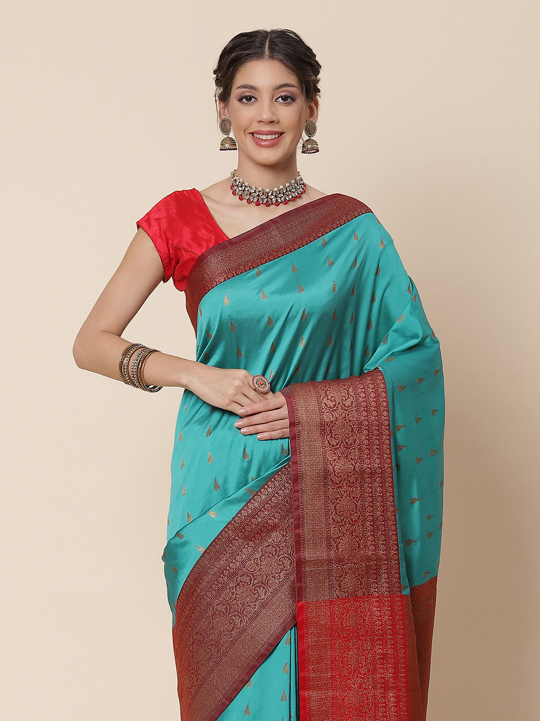 Zari Border Booti Cotton Woven Saree