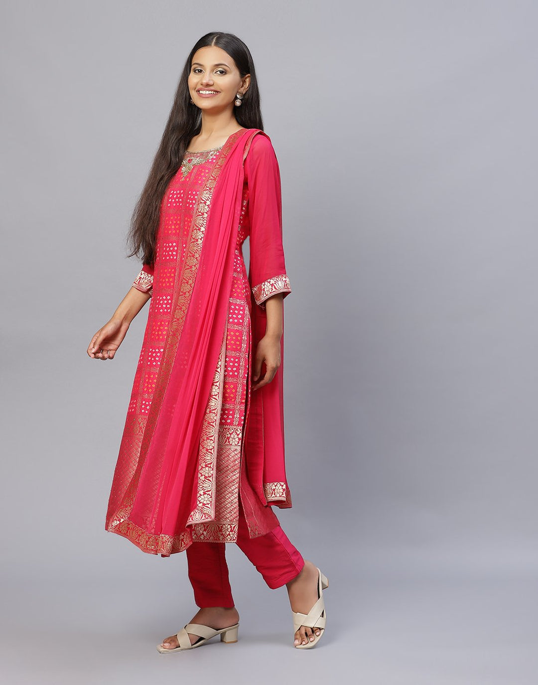 Rani Banarasi Brocade Straight Salwar Kameez Stitched Suit