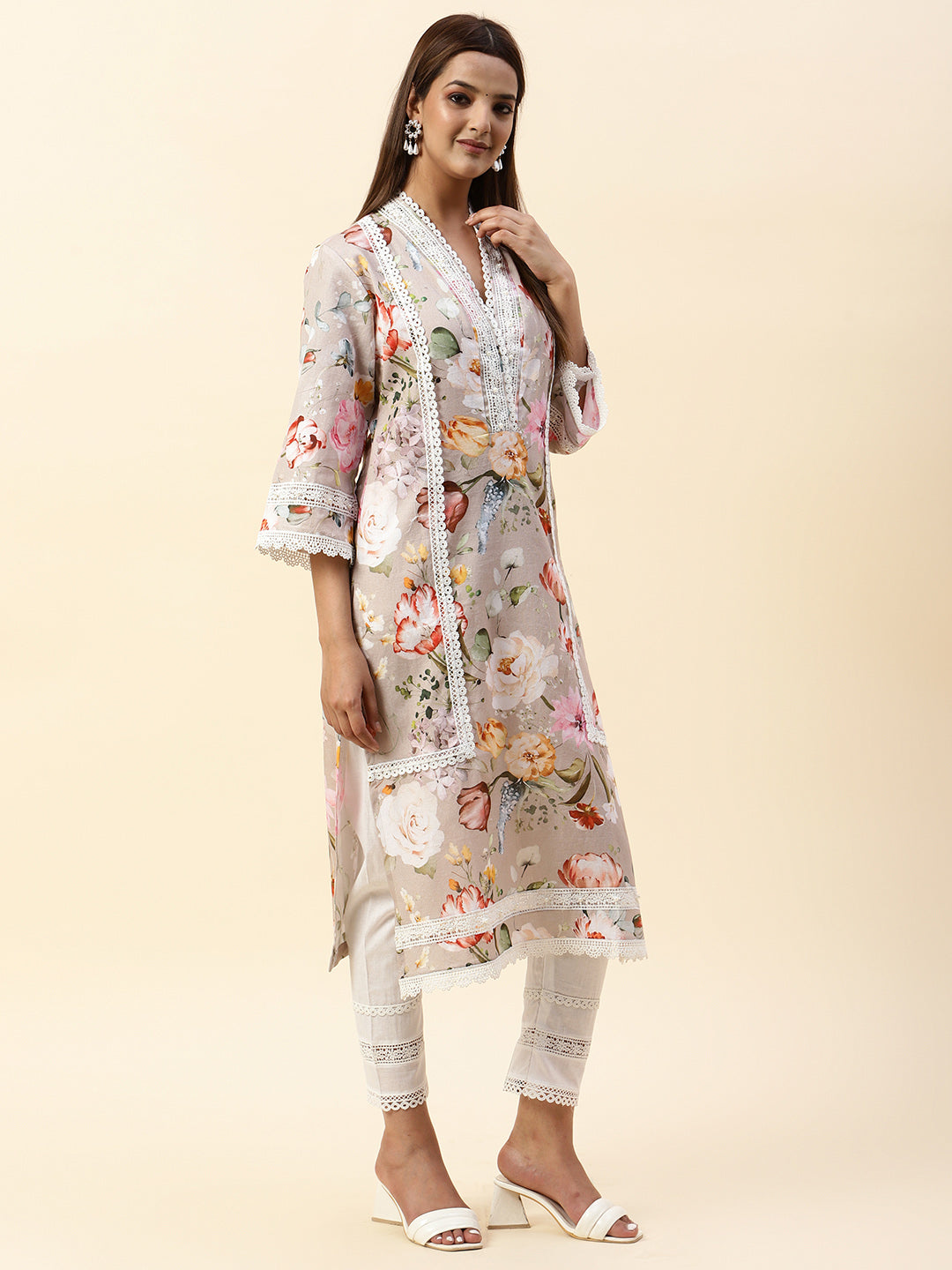 Floral Printed Cotton Kurta With Pants
