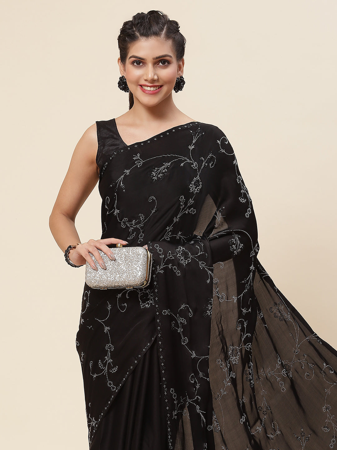 Sequin Embroidered Satin Saree