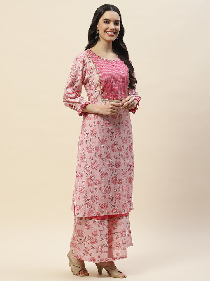 Neck Embroidered Chanderi Suit Set With Dupatta