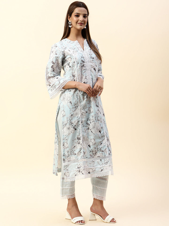 Floral Printed Cotton Kurta With Pants