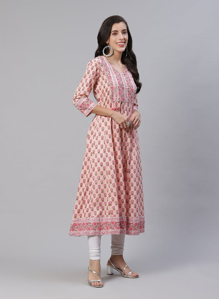 Printed Cotton Anarkali Kurti With Yoke Detail