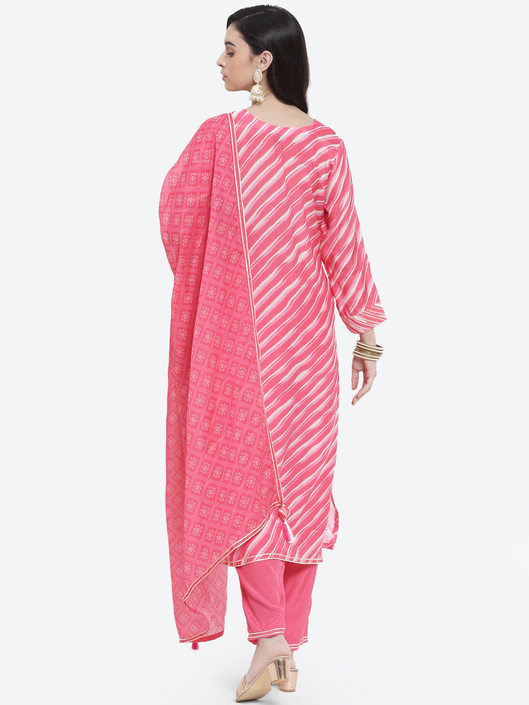 Leheriya Printed Gota Work Cotton Stitched Salwar Kameez With Printed Organza Dupatta