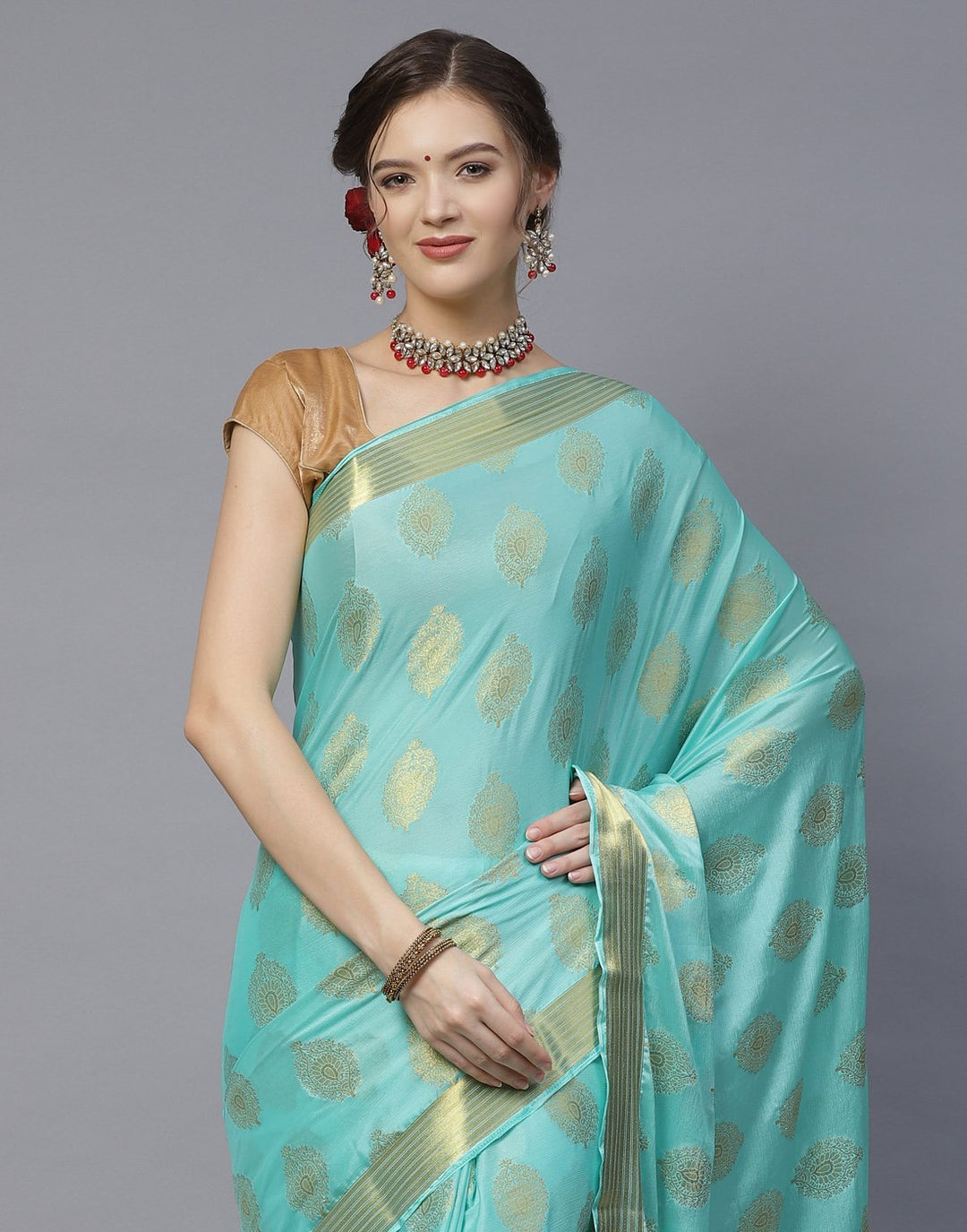 Art Crepe Saree with Zari Booti Border