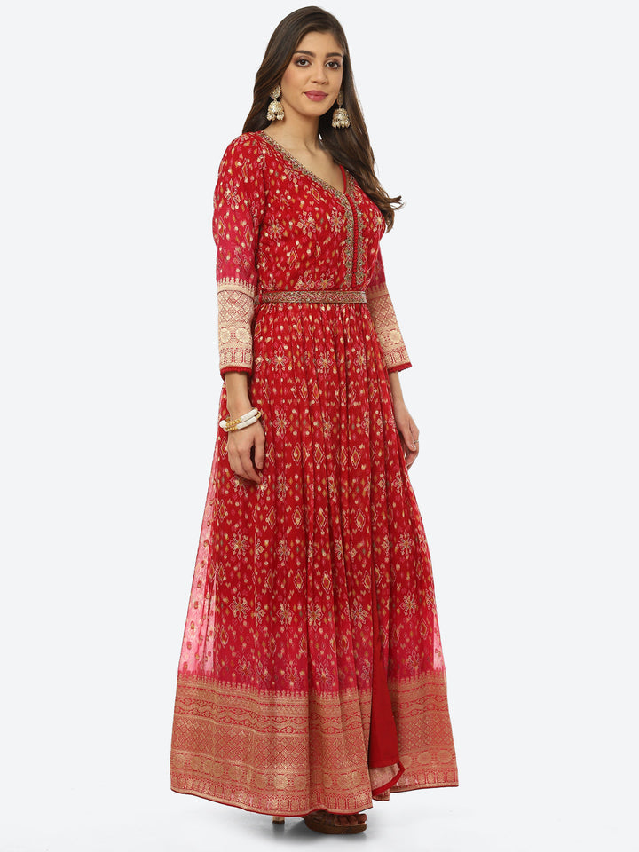 Woven Organza Anarkali With Pant &amp; Dupatta