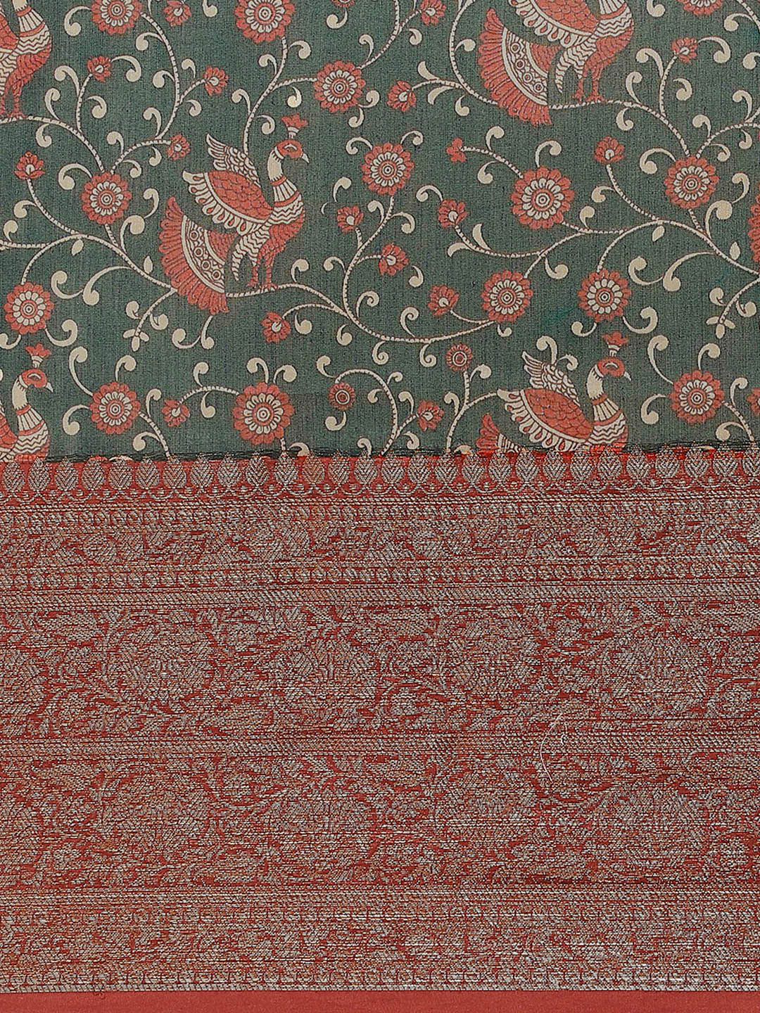 Floral Printed Banarasi Border Pallu Cotton Chanderi Saree