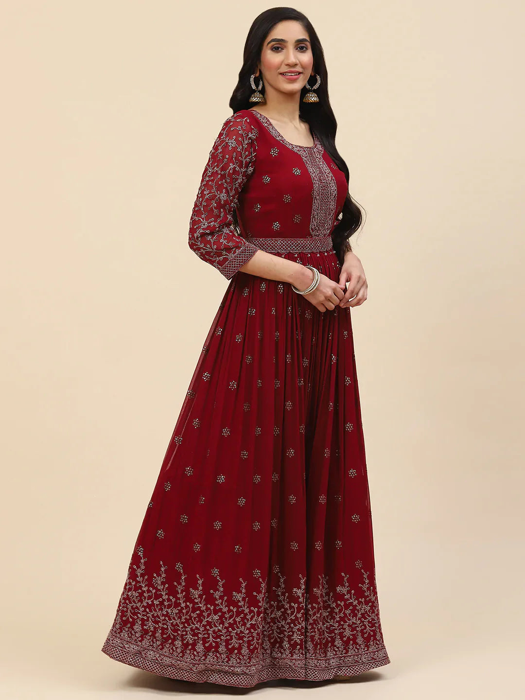 Resham Embroidered Georgette Kurta With Churidar &amp; Dupatta