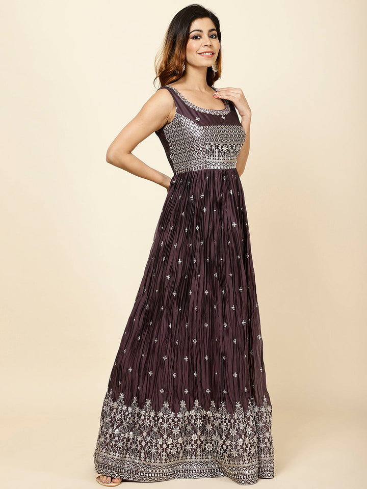 Zari Booti Embroidered Crepe Anarkali Kurta With Dupatta