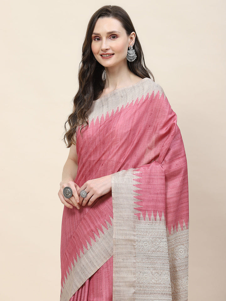 Plain Woven Tusser Saree
