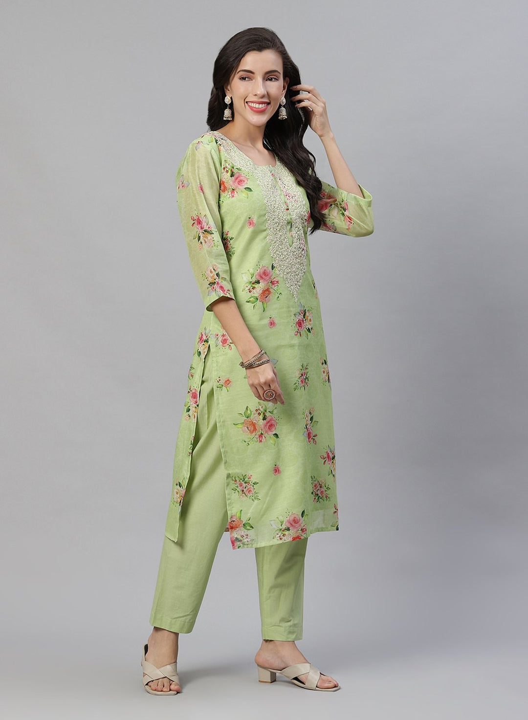 Printed Chanderi Kurti With Pant
