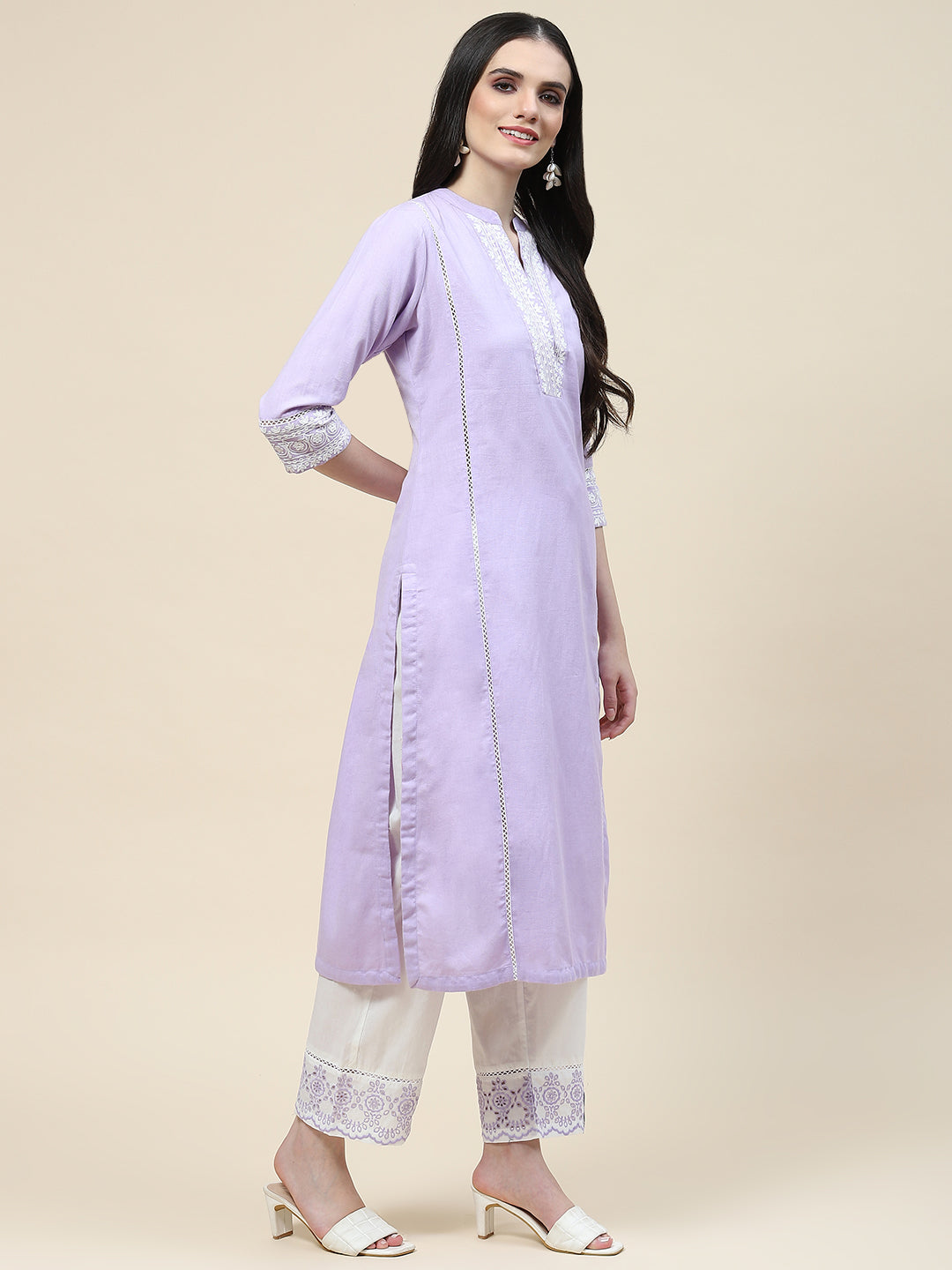 Embroidered Cotton Kurta With Pants