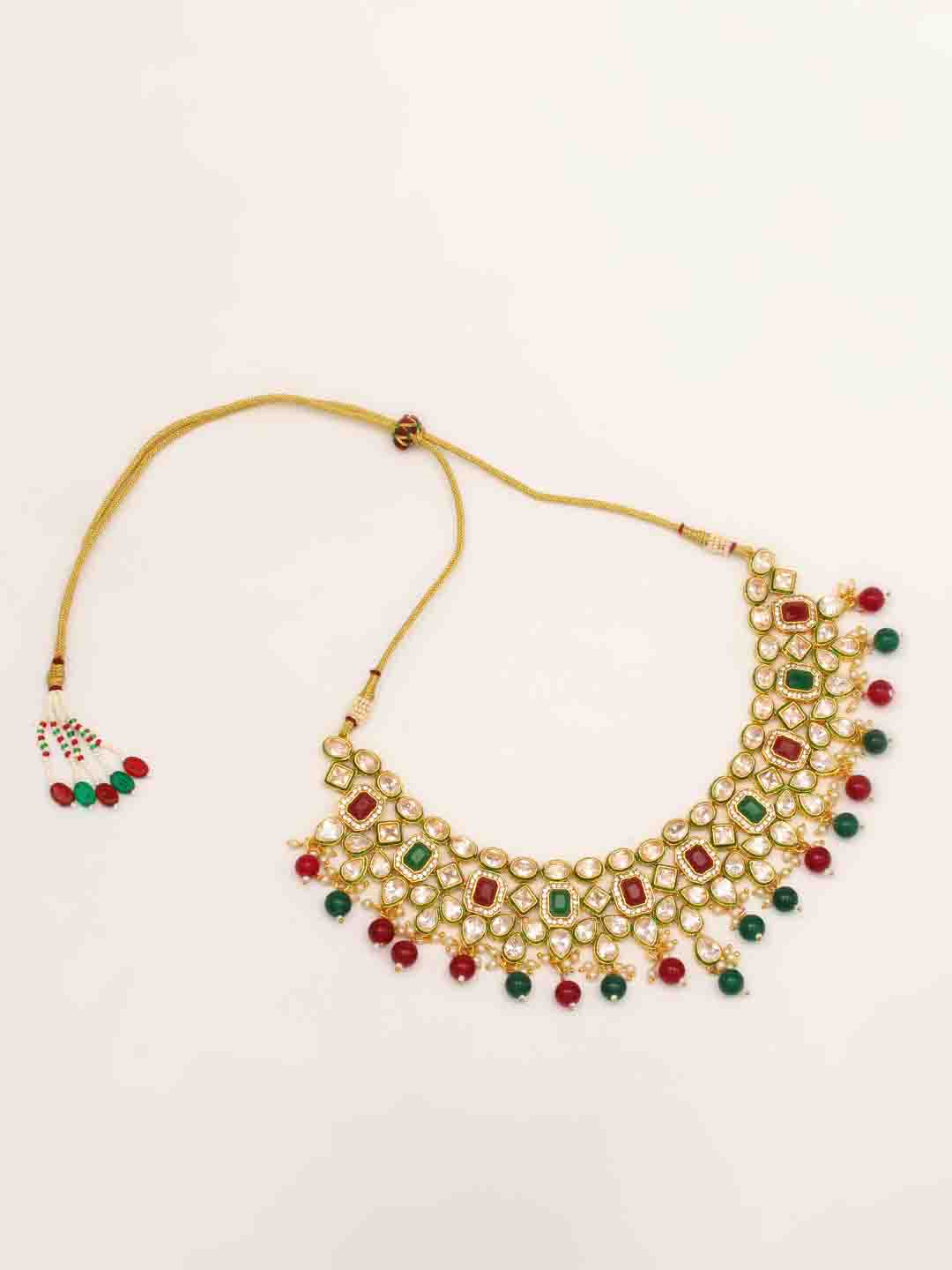 Kundan Work Necklace Set With Earring &amp; Mang Tika