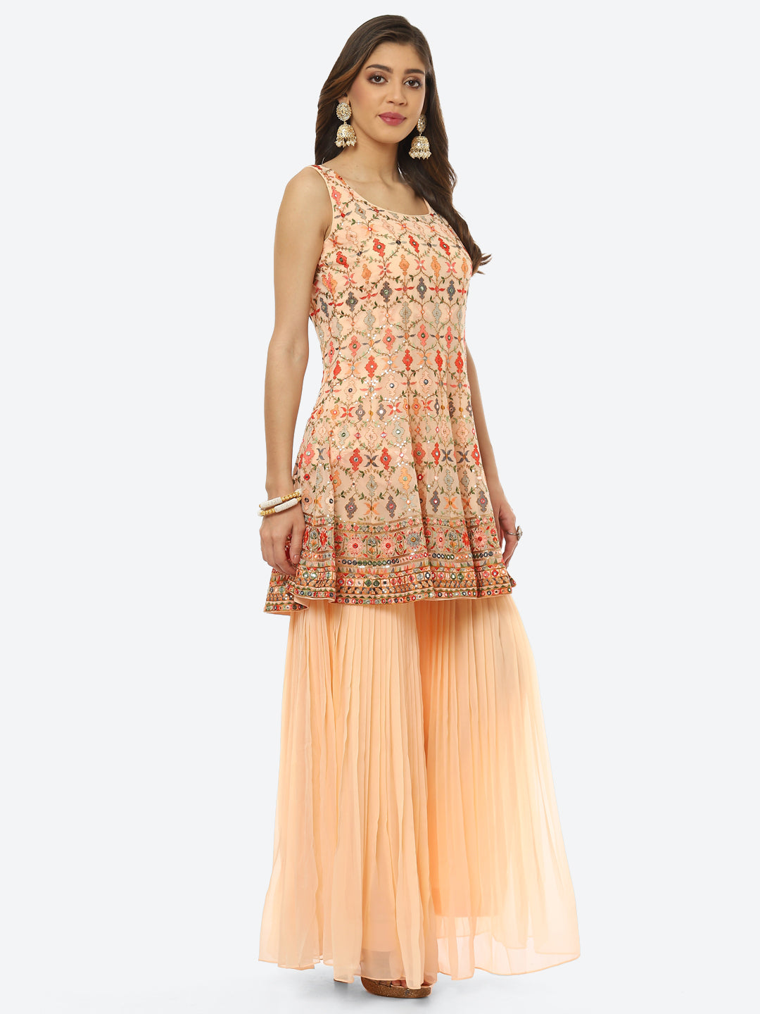 Resham Sequin Embroidered Georgette kurti With Garara &amp; Dupatta