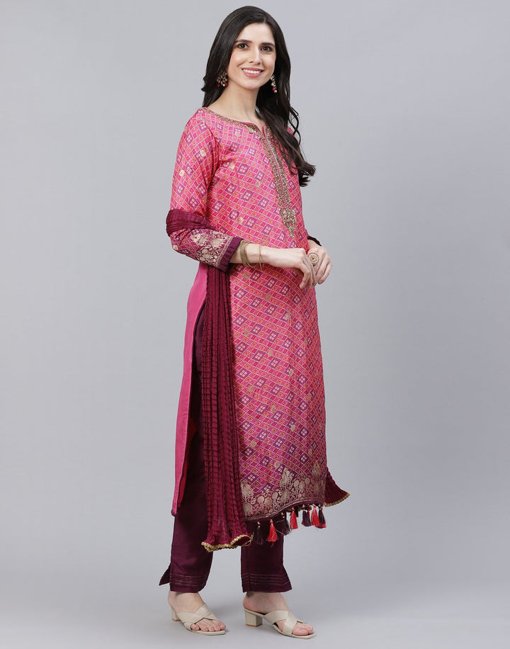 Rani and Wine Straight Salwar Kameez Stitched Suit