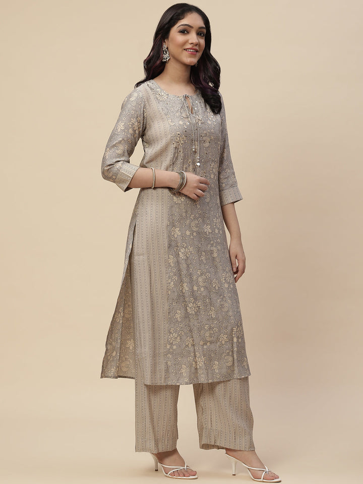 Printed Crepe Kurta With Palazzo