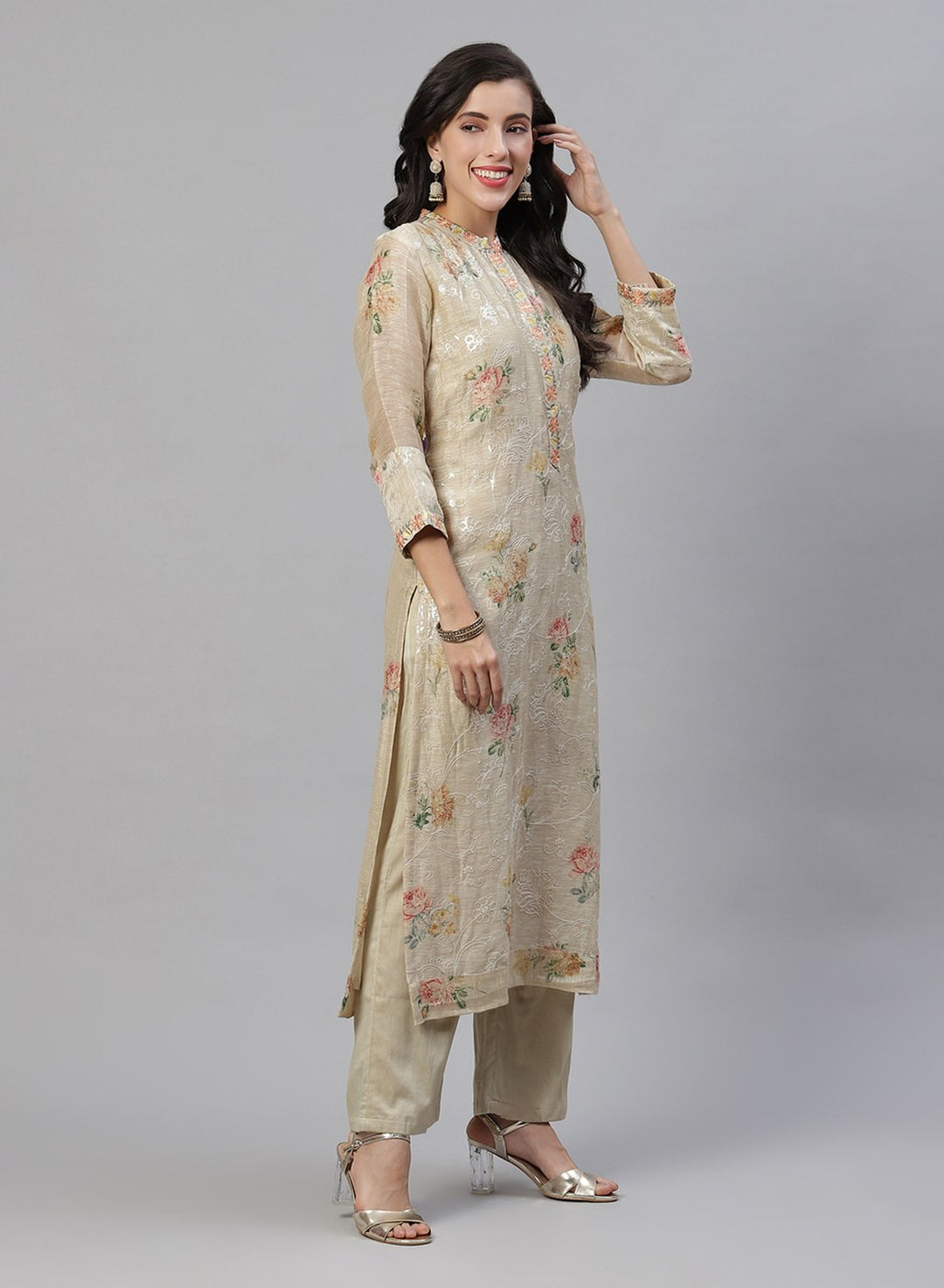 Printed Chanderi Kurti With Pant