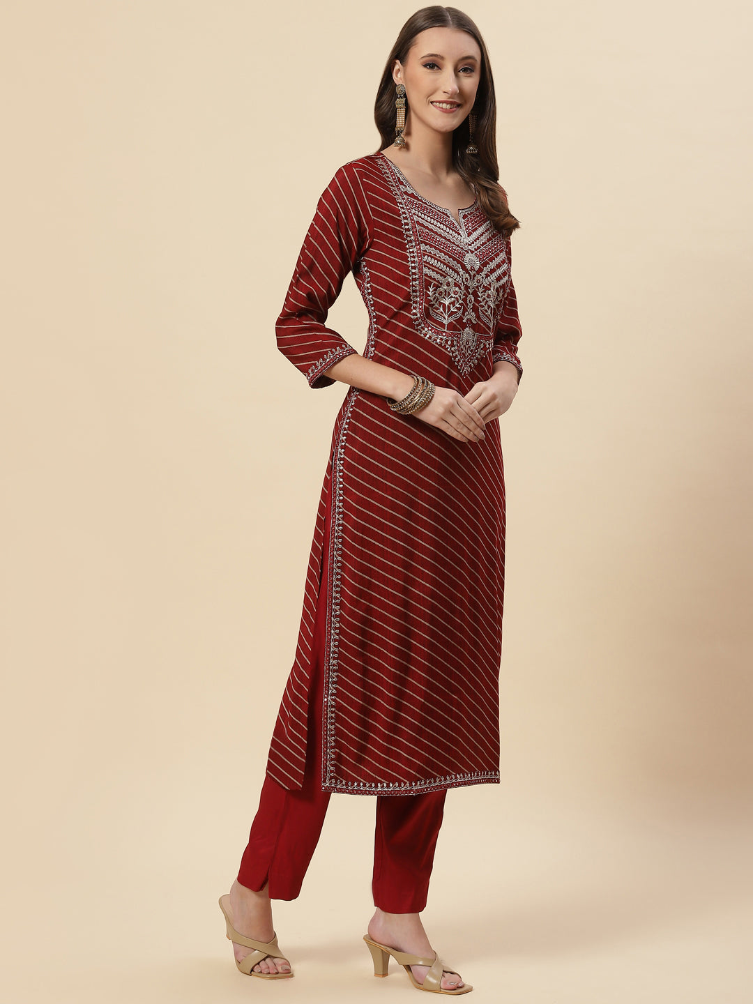 Printed Cotton Kurta With Pants &amp; Dupatta