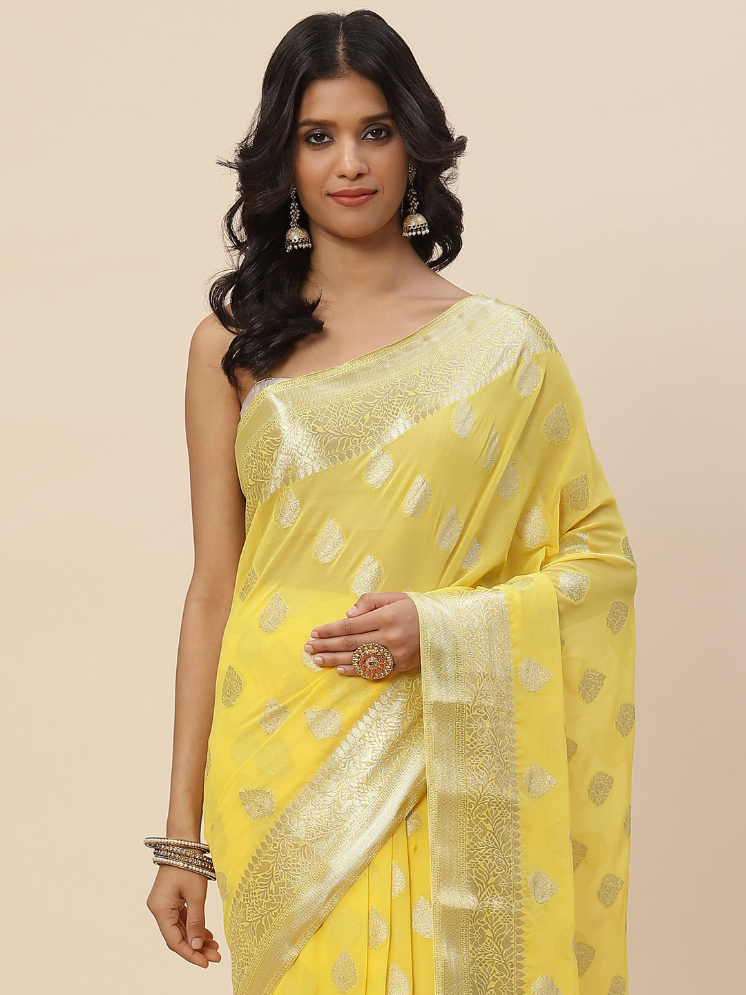 Zari Booti Chiffon Plain Saree