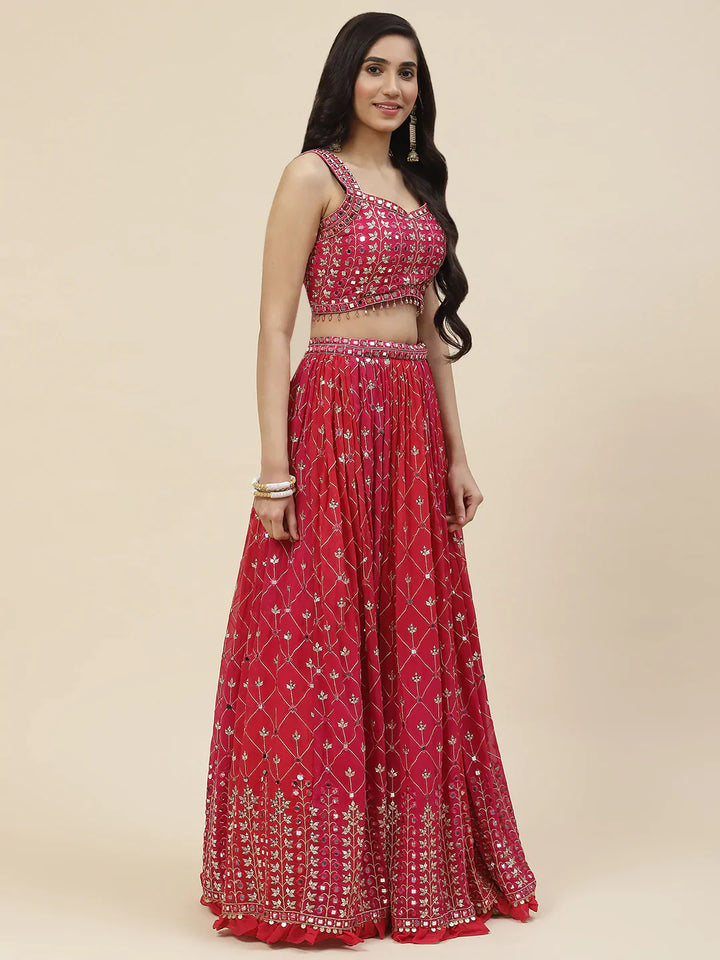 Resham Mirror Booti Georgette Choli With Lehenga &amp; Dupatta