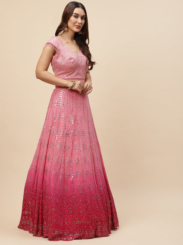 Sequin Embroidered Georgette Choli With Lehenga &amp; Net Dupatta