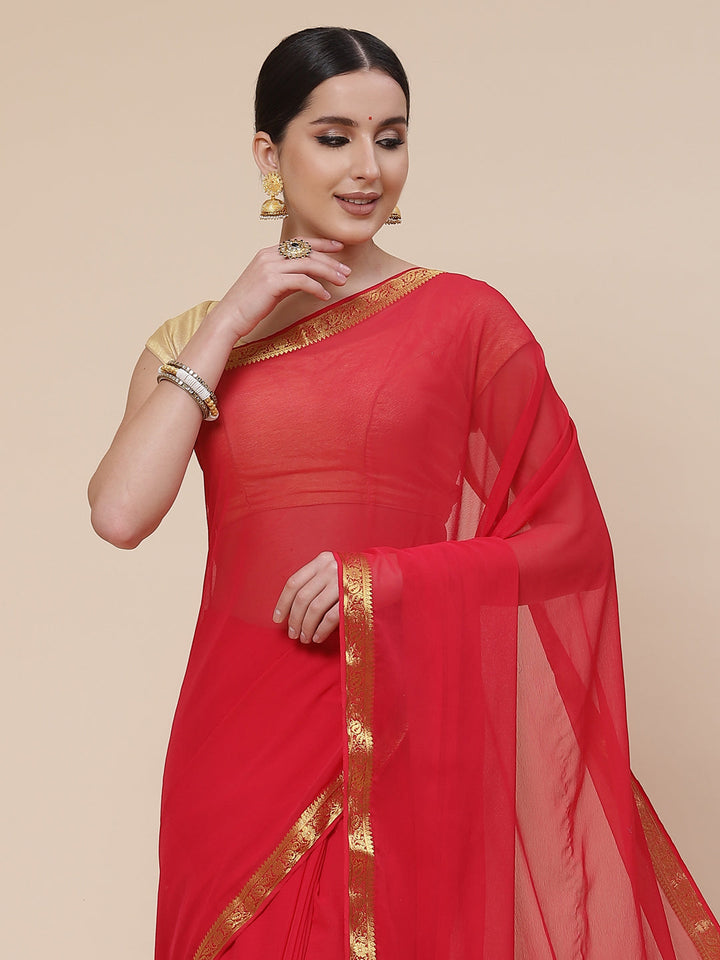 Piped Border Chiffon Plain Saree