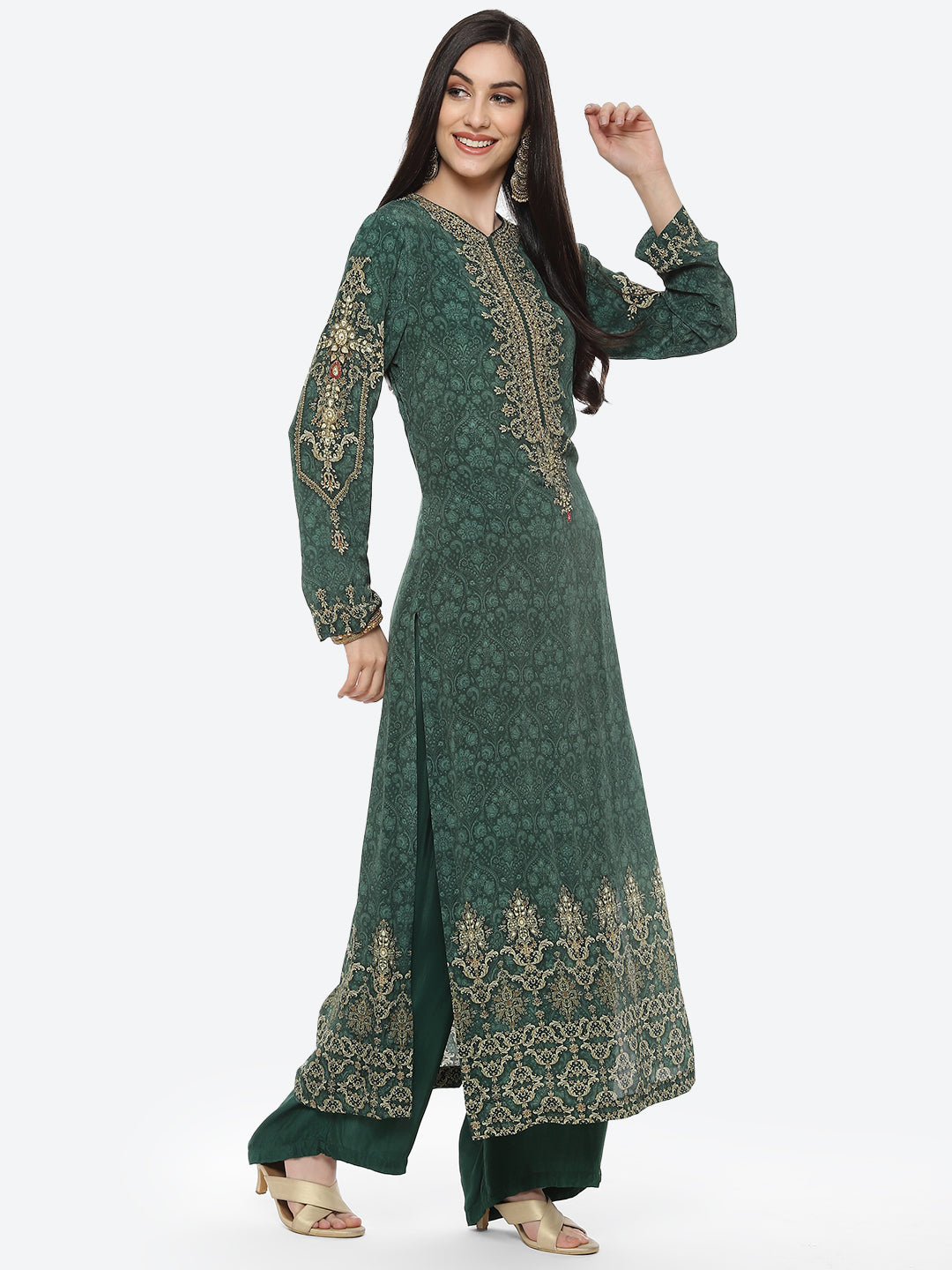 Green Digital Printed Crepe Salwaar Kameez Stitched Suit