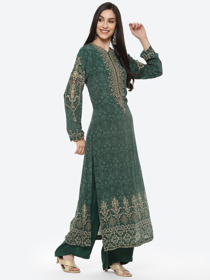 Green Digital Printed Crepe Salwaar Kameez Stitched Suit