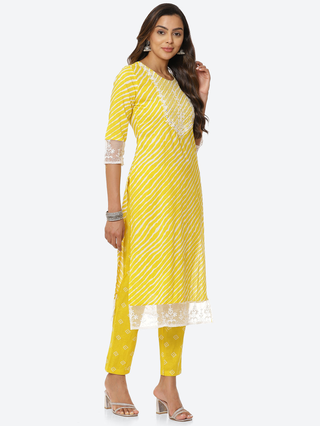 Printed Cotton Kurta With Pant &amp; Chiffon Dupatta