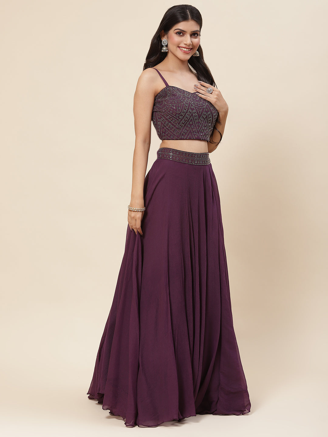 Swarovski Jaal Georgette Choli With Lehenga &amp; Cape Dupatta