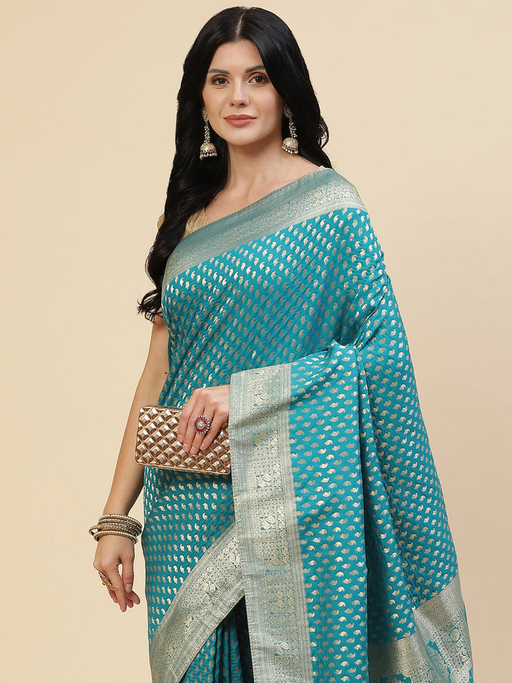 Zari Border Booti Banarasi Woven Saree