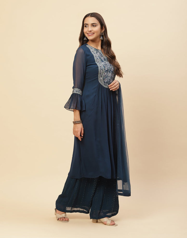 Resham Booti Embroidered Georgette Stitched Salwar Kameeez With Dupatta