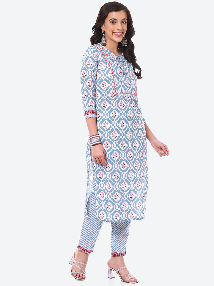 Floral Booti Printed Cotton Kurta With Pant &amp; Dupatta