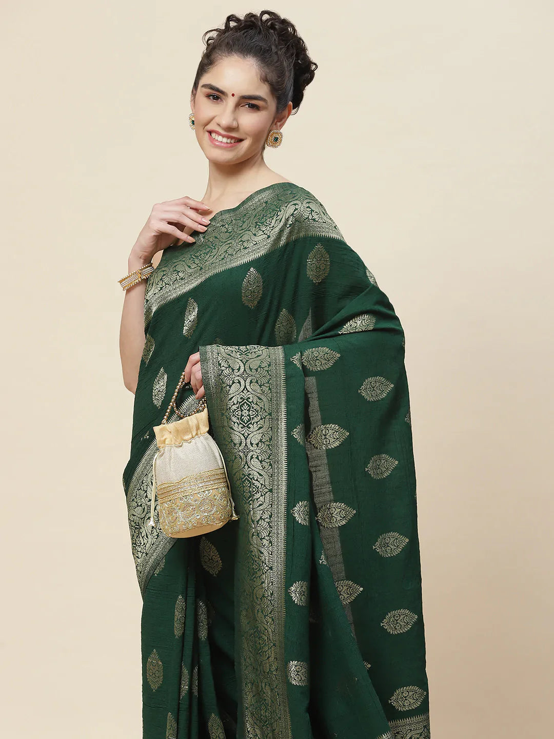 Zari Booti Tussar Plain Saree