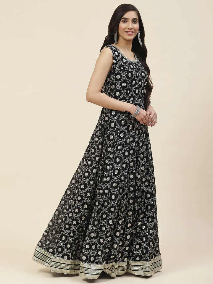 Sequin Embroidered Georgette Kurta With Dupatta