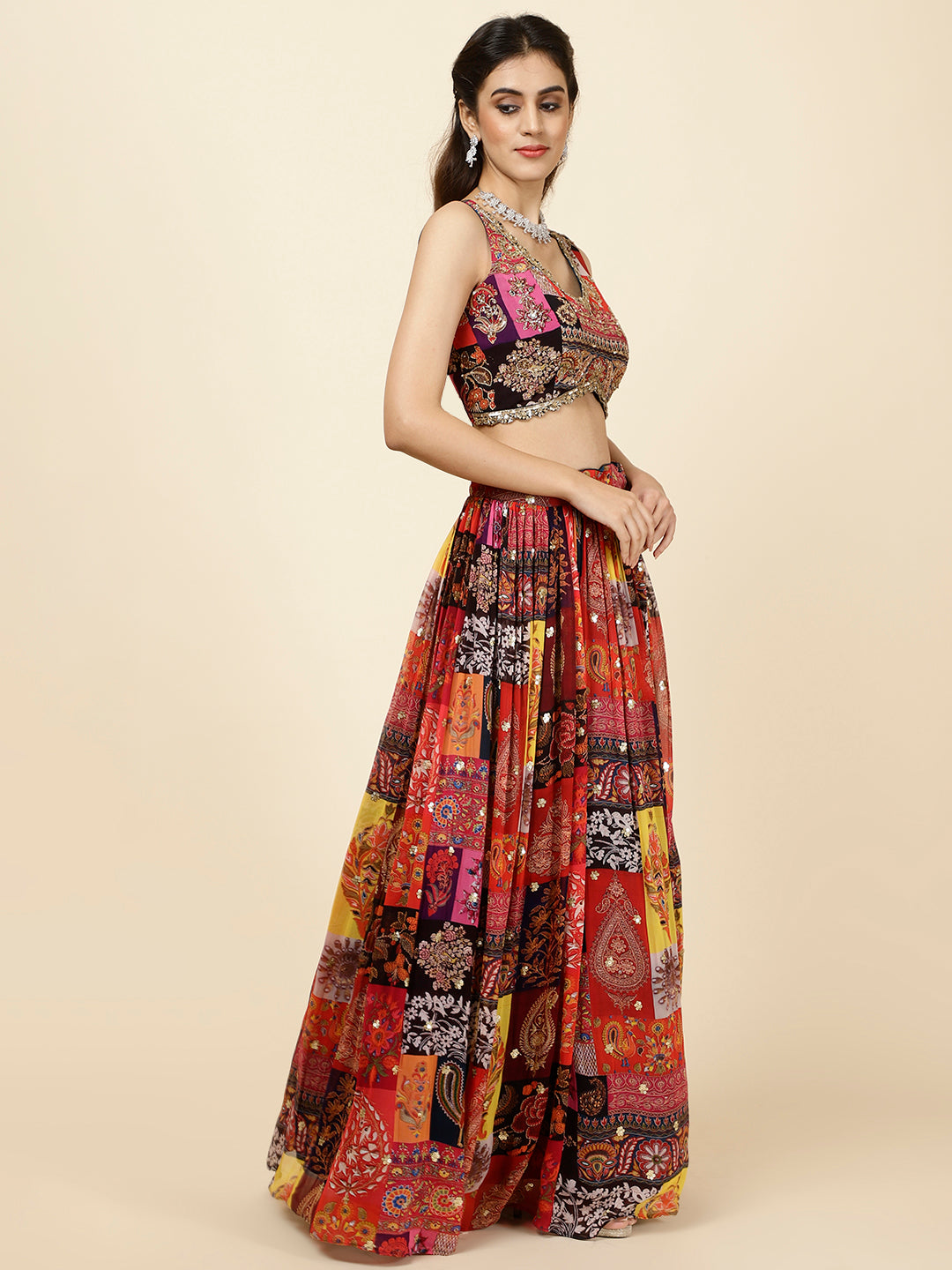 Sequence Embroidered Georgette Choli With Lehenga &amp; Dupatta