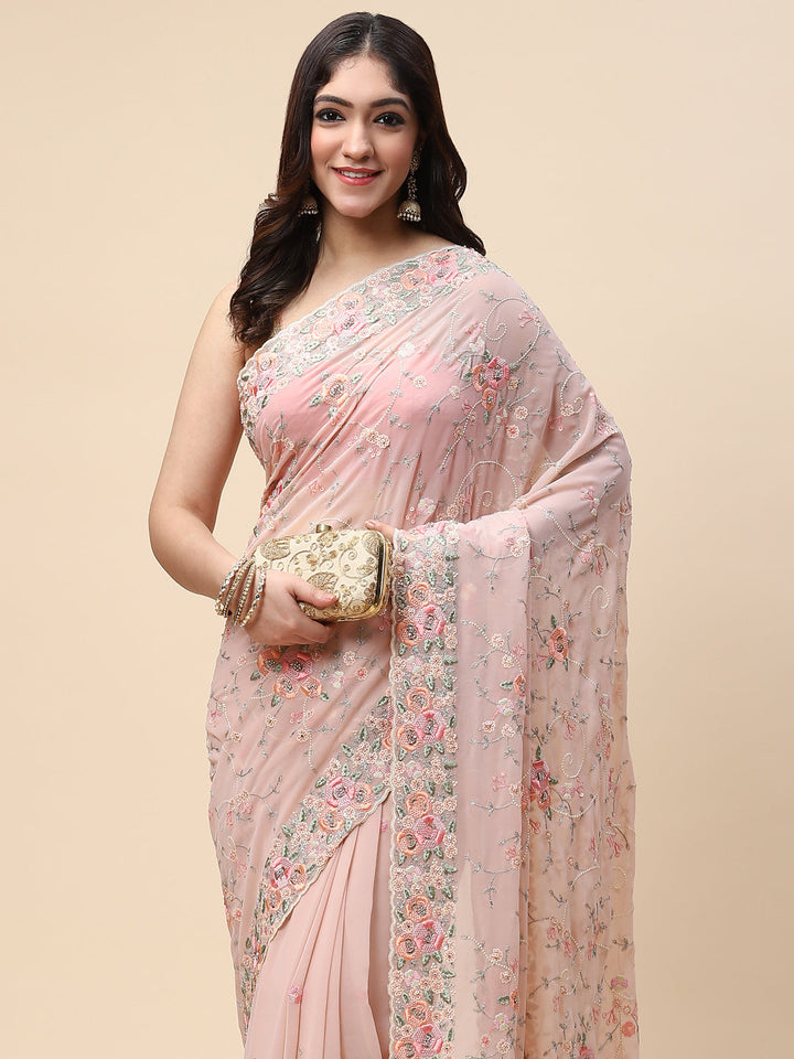 Floral Resham Jaal Embroidered Georgette Saree