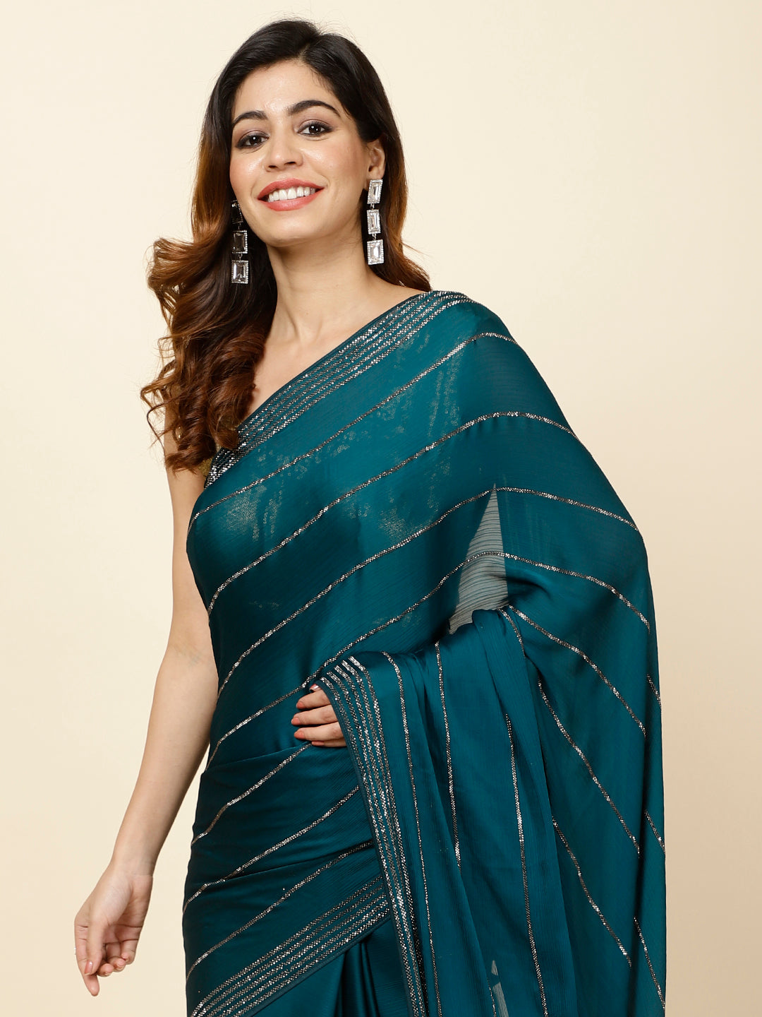 Stone Embroidered Chiffon Saree