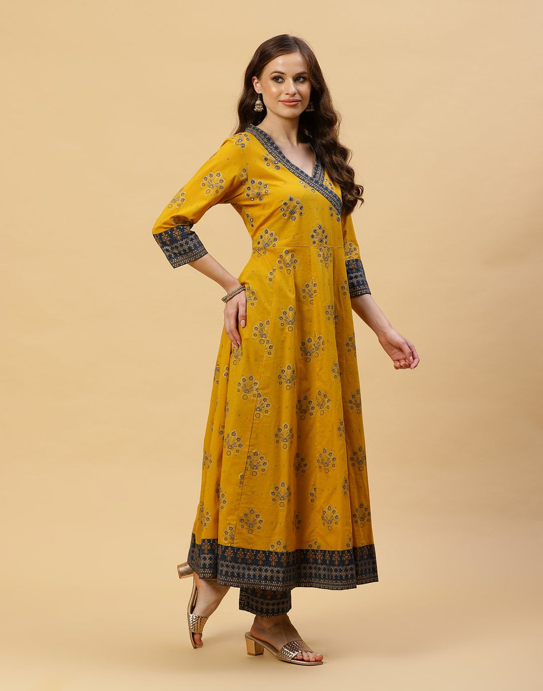 Printed Cotton Angrakha Kurti With Pant