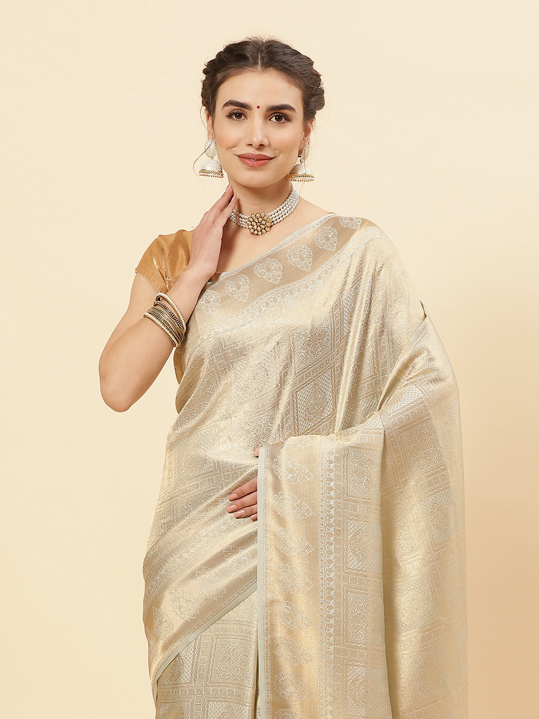 Brocade Zari Jaal Art Handloom Saree with Running blouse