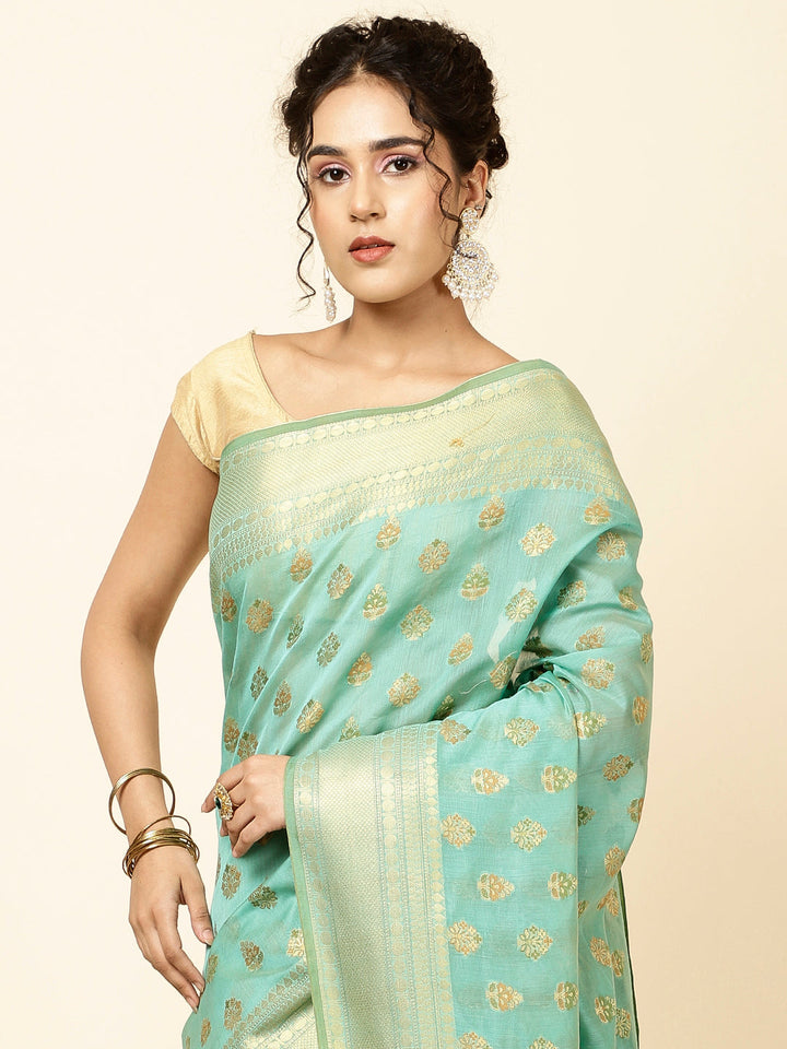 Zari Border Booti Woven Cotton Saree