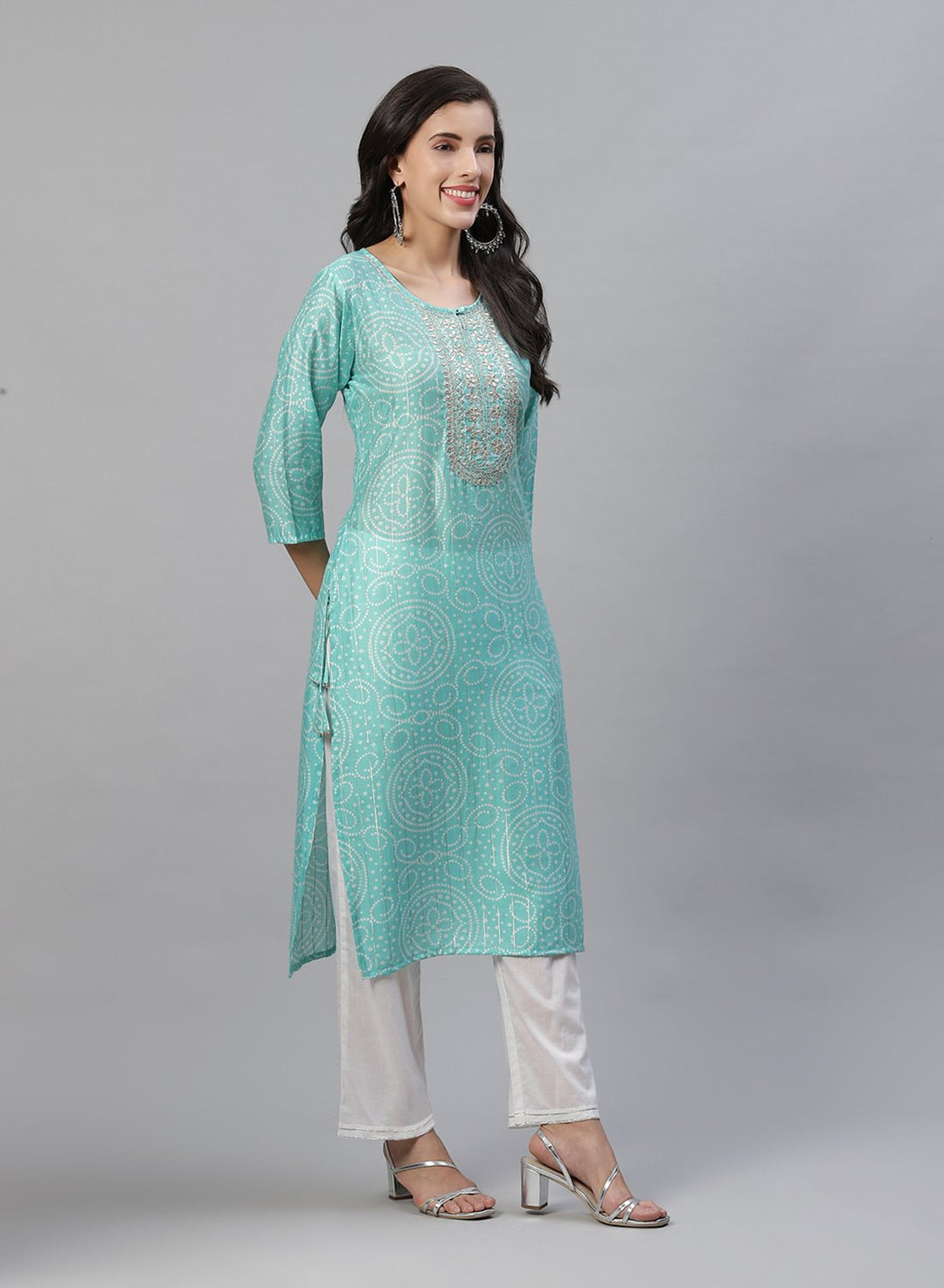 Printed Cotton Kurti Pant With Embroidered Yoke Detail