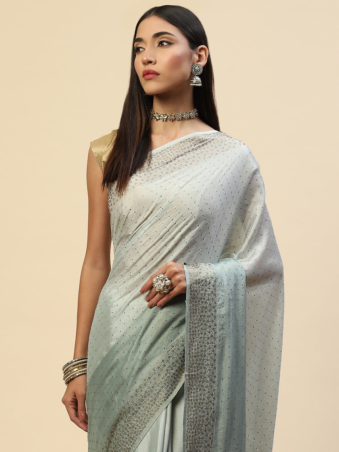 Swarovski Embroidered Chiffon Saree