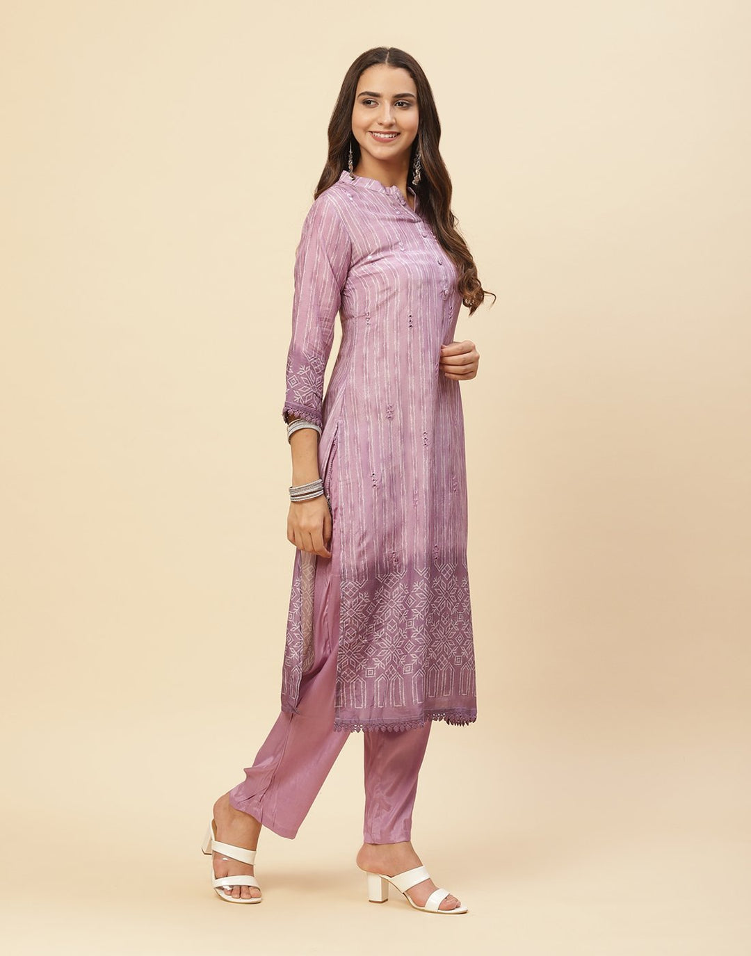 Mirror Work Printed Cotton Muslin Kurti With Pant