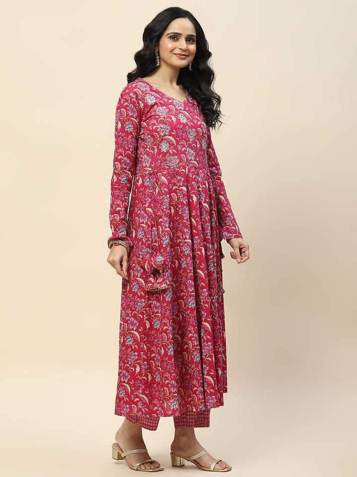 Neck Embroidery Cotton Kurta With Pants &amp; Dupatta