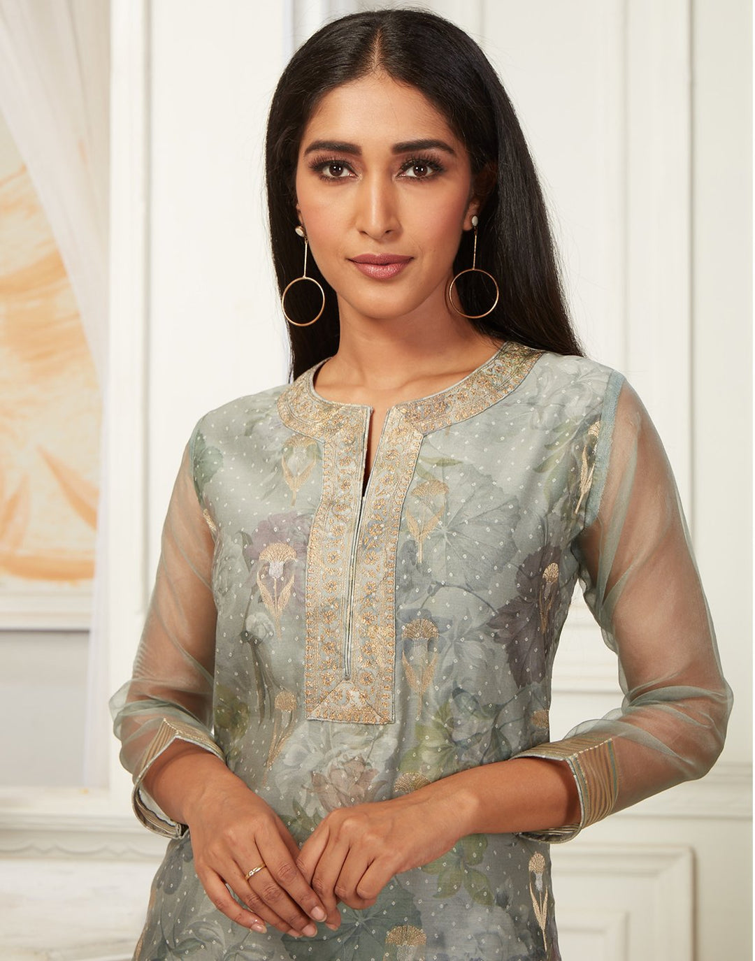 MBZ Meena Bazaar-Elegant Cotton Chanderi Kurti with Plazzo