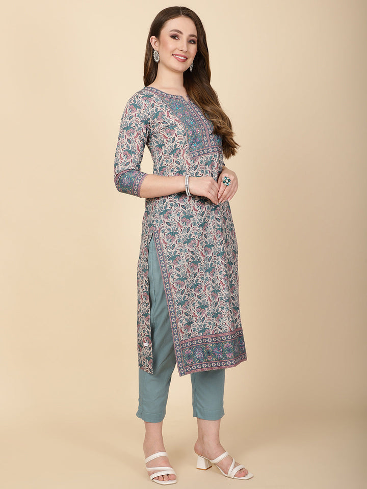 Floral Printed Cotton Kurta With Pants