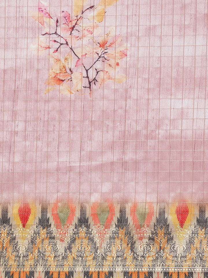 Floral Digital Printed Zari Border Art Handloom Woven Saree