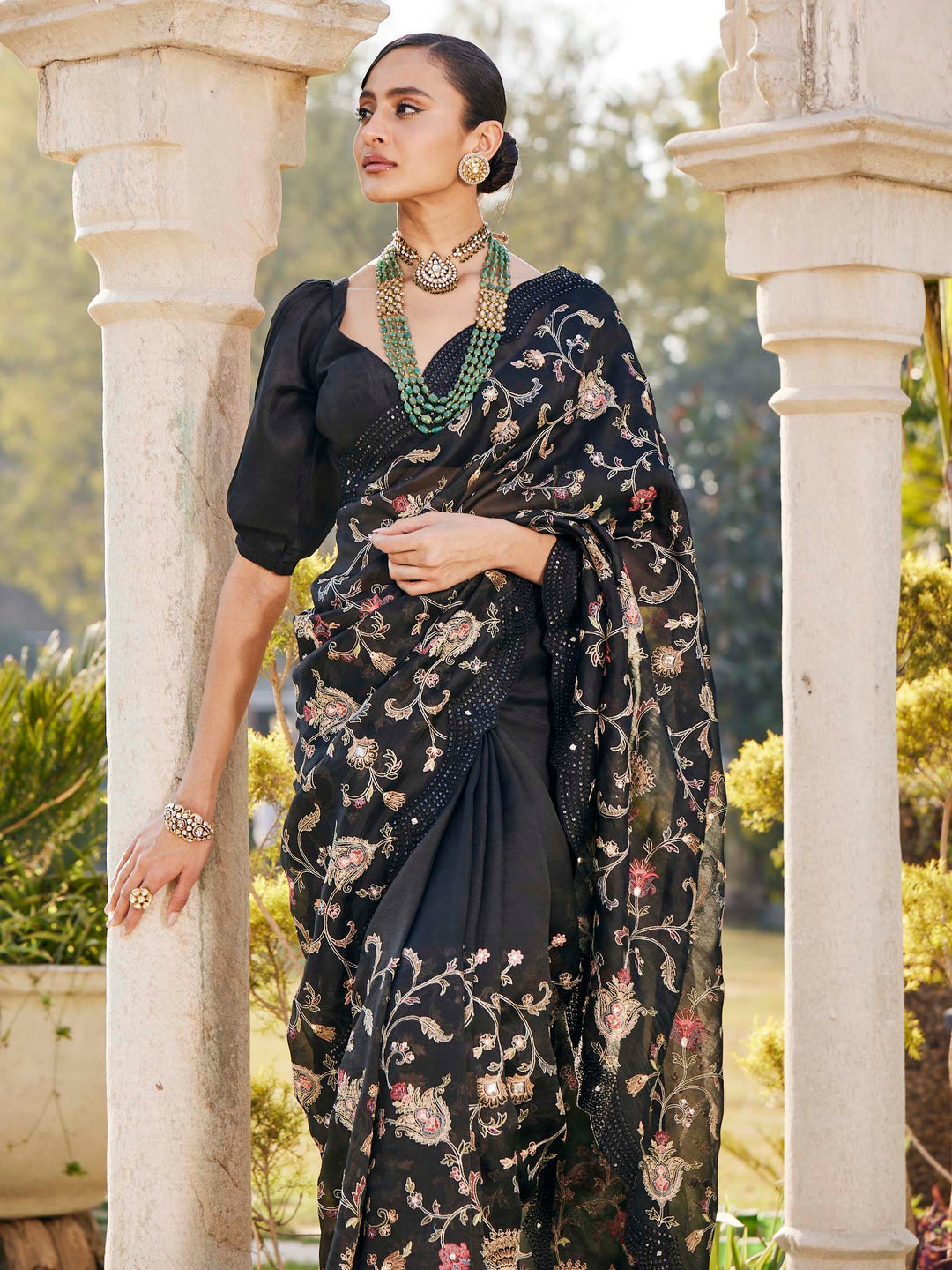 Resham Jaal Embroidered Organza Saree